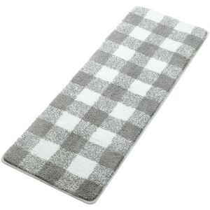 Microfiber Plaid Bathroom Rugs Mat Machine Washable 17"x47" Gray & White